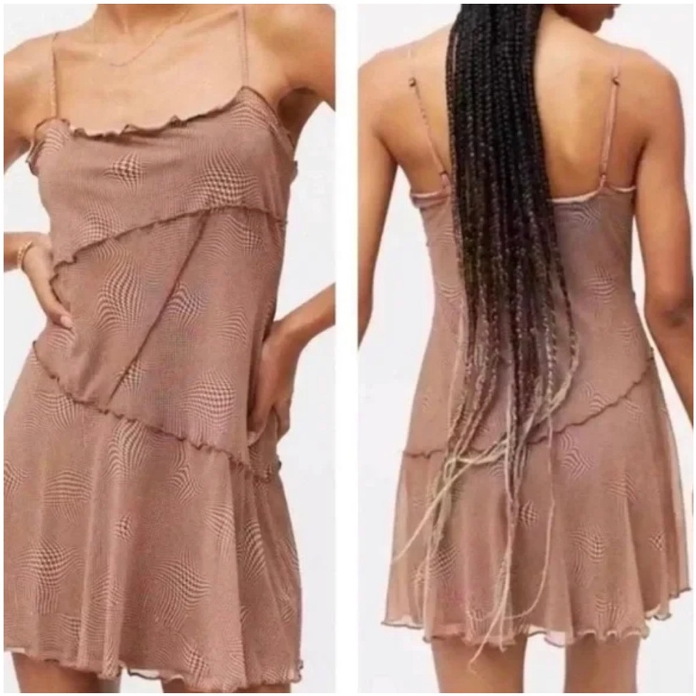 Urban Outfitters Brown Spaghetti Strap Dress Checkered Pattern